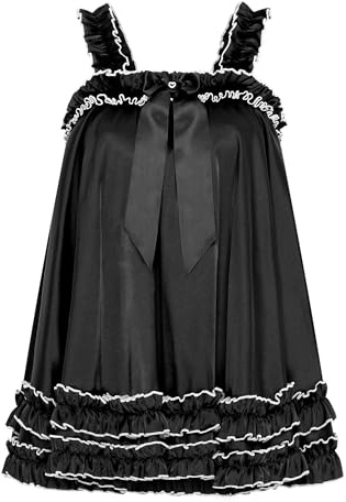 Satini Sissy Satin Ruffled Babydoll | Glossy Finish, Tiered Ruffle Hem, Bow Detail, Secure Shoulder Straps, Sizes S-XXL