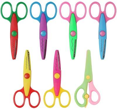 LEEQBCR 7 PCS Tijeras Manualidades, Manualidades Niños,Tijeras Zigzag Para tela,Manualidades con Primavera, para Entrenamiento de Preescolar, Enseñanza de arte