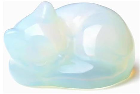 Dryxog Cristallo Naturale Gatto Scultura in Pietra Opale Animali Figurine Decorazione Camera Ornamento Gatto Opalino per Desktop Ornamenti in Pietra Artigianato Decorazioni Casa Amanti Gatti