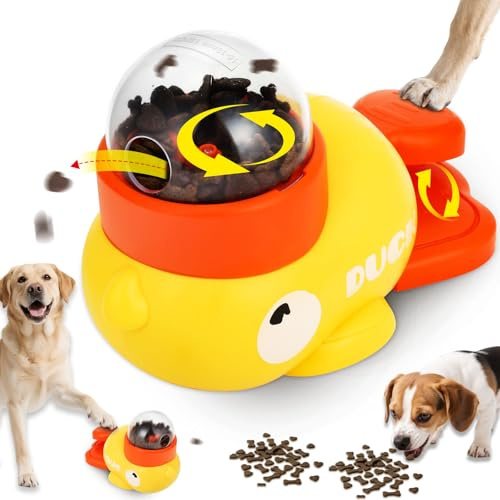 Hoewphofly Mangeoire Interactive pour Chien en Forme de Canard Jaune-Contrôle des Calories et Jouet Éducatif Anti-Glouton pour Animaux, Distributeur de Friandises pour Chien et Chat, Durable et Non