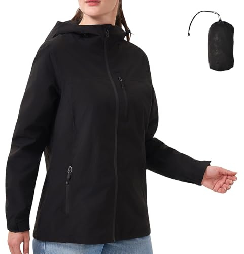 PYALT Veste de pluie femme 10000MM Imperméable Veste d'extérieur respirante Veste de transition Veste légère avec capuche Coupe-vent pour la randonnée Voyage Treking vélo Black XL