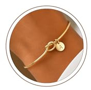 Turandoss Gold Initial Bracelets for Women - Dainty 14K Gold Plated Knot Letter A Initial Bracelet Personalized Cuff Bangle Jewelry Birthday Gifts for Women