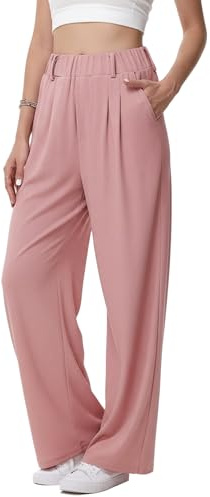 Neteson Pantalones Mujer Largos Pantalones Palazzo Pierna Ancha Recta Tela