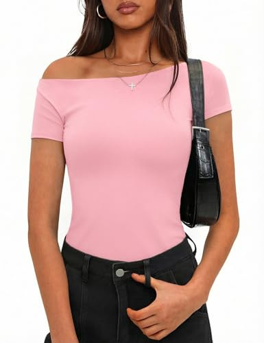 Totatuit Maglia Donna Maniche Corte Scollo a Barca Estiva Top Elegante Slim Fit Elasticizzato Casual Sexy Aderente Sottogiacca