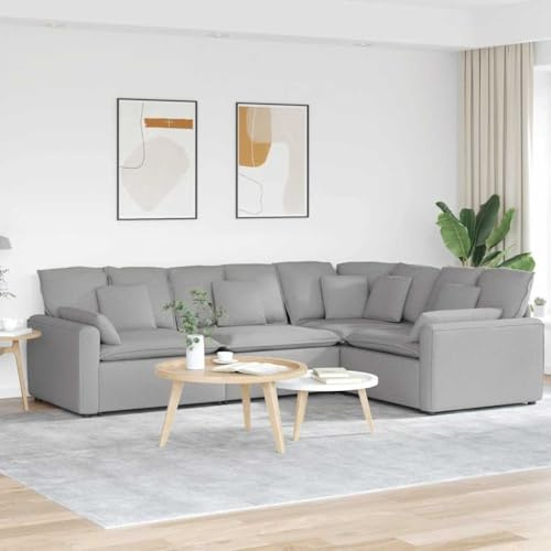 toolkix Modulär soffa med kudde, tyg, molngrå, flexibelt boendelandskap med armstöd och kamiere, förlängning, uppbyggnadshörn, sitt- och änddel, för vardagsrum och lounge