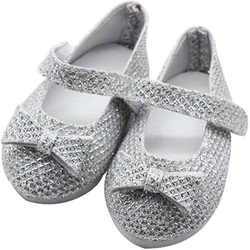 Codulu Mini Dockskor 45 cm Amerika Flicka Docka Sliver Flats Söt rosett Dekor Skor Docka Accessoarer