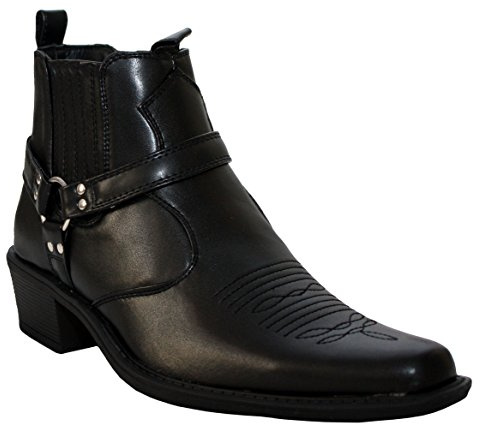 Us Brass Mens Eastwood Slip On Harness Twin Gusset Western Heel Cuban Ankle Heel Cowboy Boots UK Sizes 7-12 (UK 10, Black)