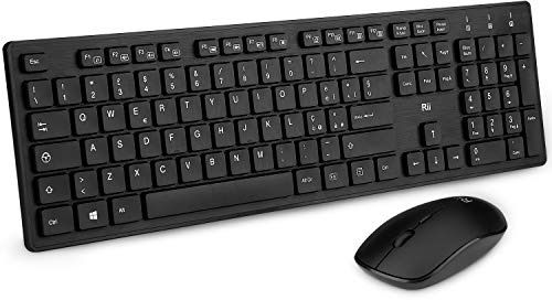 Rii RK200 Wireless - Set Tastiera e Mouse Senza Fili, Tastiera silenziosa con tastierino numerico, Mouse con sensibilità Regolabile, Design Elegante e Minimalista