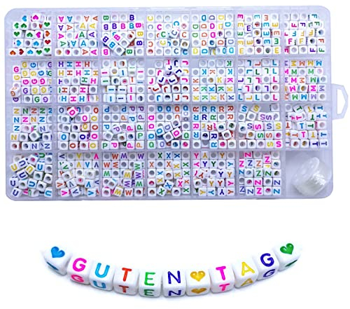 Lnvision 810 Stück A bis Z und Love Herz Bunte Brief Weiss Acryl Würfelperlen Cube Alphabet BuchstabenPerlen 6x6mm Spacer Zwischenperlen Schmuck DIY Basteln