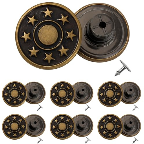 Trimming Shop 17mm Bronze Jeans Buttons 8 Stars with Pins Replacement Snap Fasteners for Jackets, Clothes, Trousers, Sewing Knitting Crafts, Embellishments, Durable and Strong, Pack of 8