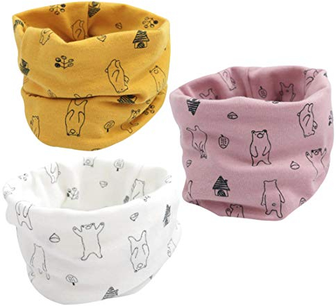DEBAIJIA Baby Halstücher Schals Kinder Säuglinge Baumwolle Ultraleichte Wärmer Bequem Schön Cotton Gedruckt Tube Schlauchschal Loop O-Ring Kragen Jungen Mädchen 0-8Jahre/3 Stück (40 * 20cm)