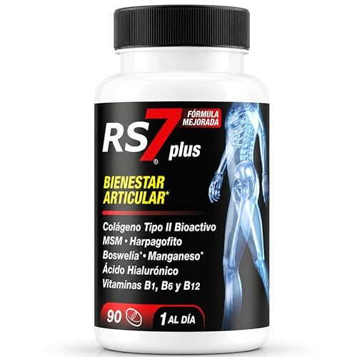RS7 Articulaciones Plus | 90 Comprimidos | Colágeno Hidrolizado (Colágeno tipo 2), MSM, Ácido Hialurónico, Boswellia Serrata, Harpagofito, Vitamina B12 B6 y B1 y Manganeso