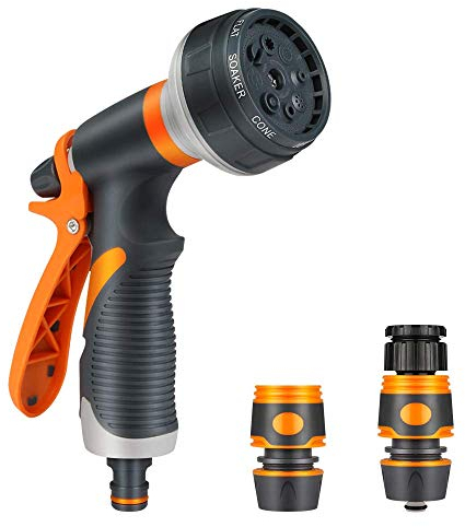 Nasharia Gartenbrause, 8 Einstellbare Bewässerung Muster mit Garten Handbrause Hochdruck Handsprüher für Garten Bewässerung, Autowaschen, Haustier Baden, Bürgersteig Reinigung, Orange