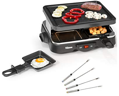 RACLETTE - Barbacoa de fiesta con tenedores de teppan para 4 personas, pequeña parrilla de mesa rectangular, 500 W