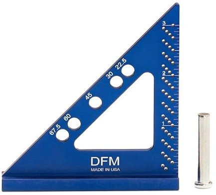 DFM Small Carpenters Work Tools w/Fixed Miter Angle Pin - Precision Woodworking - 3.5 x 3.75 Size for Pocket 1/16 Scribe Holes 5 x 1/4 Pin Holes - Made in USA - English Blue