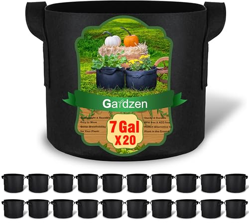 Gardzen 20-Pack 7 Gallon Grow Bags, Aeration Fabric Pots with Handles, Heavy Duty Plant Bags for Plants