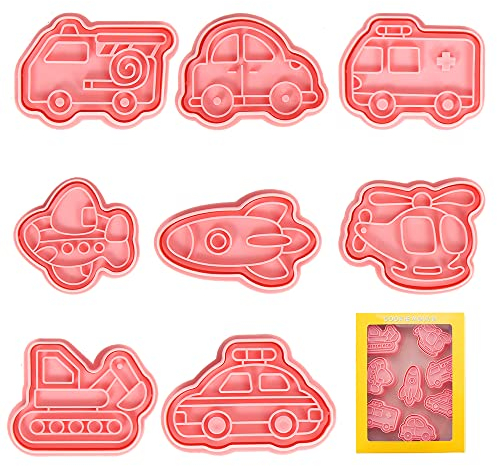 Emporte Piece Voiture, 8pcs Moule Biscuit Set, 3D Emporté Pièce Patisserie Enfants, Emporte Piece Transport, Moule à Biscuit en Plastique, Car Cookie Cutter pour Fondant, Décoration de Gateau