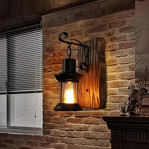 Rustik Vägglampa Trä Vägglampa Retro Nostalgisk Vägglampa Vintage Järn Hänglampa Loft Dekorativa Ljus Belysning Av Matsalen Kök Restaurang Hotell Bar Café Hall