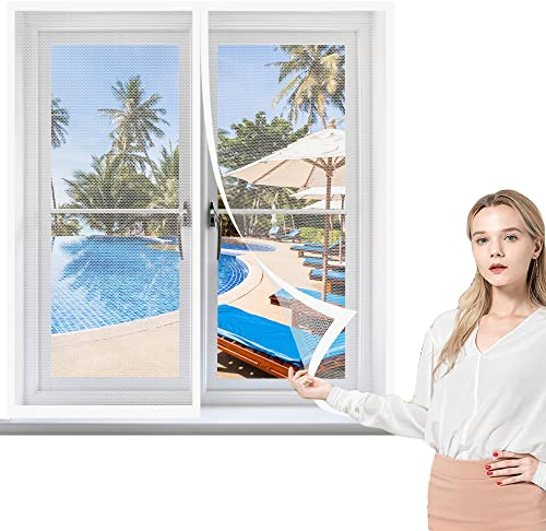 Fliegengitter Fenster 160 x 120 cm, Insektenschutz Feines undurchdringliches Gitter, vollmagnetisch, schließt automatisch für Alle Fenster, Weiß