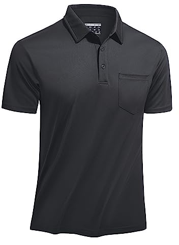 TACVASEN Herren Poloshirts Kurzarm Schnelltrocknend Polo Atmungsaktiv Sommershirts Golf Tee mit Brusttasche (XL, Dunkelgrau)