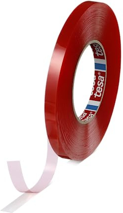 Tesa 4965 – dubbelsidig tejp med hög skärbeständighet och motståndskraft mot höga och låga temperaturer, akryllim av högsta kvalitet, transparent (12 mm x 50 m)