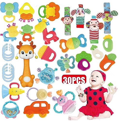 Cocurb 30 Pcs High Contrast Baby Toy Gift Set for Infants Rattles Teething Toys and Wrist Socks Suitable for 6 Months Perfect Baby Gift for Boys and Girls