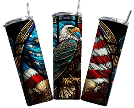 American Eagle Flag Tumbler Sublimation Wrap - Patriotic Ready to Press Sublimation Transfer for Tumbler- 20 oz Straight Tumbler Wrap