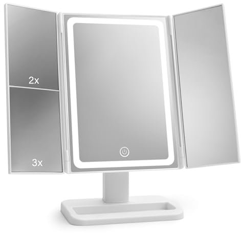 Classmark Schminkspiegel mit Beleuchtung - Kosmetikspiegel 1X/2X/3X Vergrößerung - Led Schminktisch Spiegel - Tischspiegel mit Licht - Make Up Kosmetik Beleuchteter Spiegel - Rasierspiegel (Weiß)