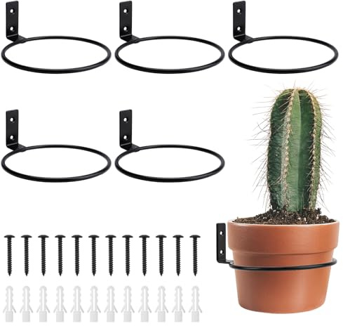 GREANER 6 Packs Metal Plant Holder Ring, 6 Inch Black Plant Pot Holders, Hanging Plant Stand Ring Hooks, Heavy Duty Metal Anti-Rust Flower Plant Holder for Outdoor and Indoor