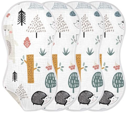 KLL - Musselin-Spucktücher für Babys, Mädchen, 4 Stück, große Baumwoll-Spucktücher, Unisex, weich, saugfähig, bequem, Spucktücher, Spucktücher, süßer Bär, Fuchs