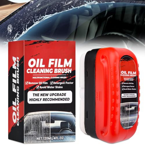Puissant Brosse De Nettoyage Pare-brise, 120 ml Oil Film Cleaning Brush pour Vitres D'automobiles, Nettoyant Vitre Voiture, Film Oléophobe D'automobiles Dissolvant de film d'huile pour vitre