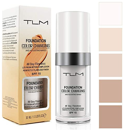 Farbwechselnde Foundation, Concealer Abdeckung Makelloses Color Changing Foundation Grundierung Versteckt Falten und Linien, Feuchtigkeitsspendende Flüssige Make up Cream für Ganzen Tag, SPF15