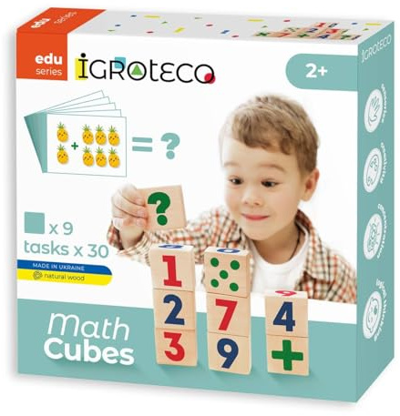 Igroteco Mathematik-Würfel Set | 30 Aufgaben für Logik, Addition, Subtraktion & mehr | Pädagogisches Holzspielzeug für Kinder | Fördert Rechnen, Farben & Zahlen | Ab 2 Jahren