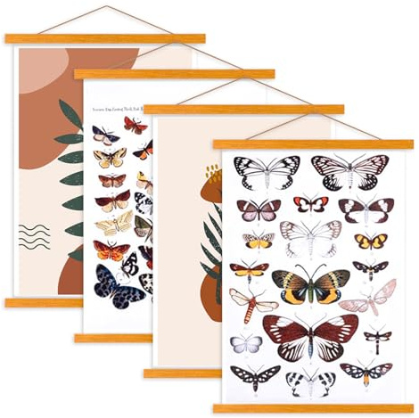 Ywlake Magnetiska affischramar, ljust trä affisch hängare hängare hängande kit för duk konstverk konsttryck (50 cm/19,7 tum, teak, 4-pack)