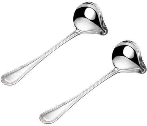 2 Piece Stainless Steel Duckbill Spoon,Saucier Sauce Soup Spoon, Gravy Ladle with Pouring Spout Drizzle Spoon, Ladle Spoon for Sauce Serving
