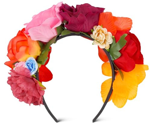 Diadema de flores, diadema de flores, corona para el pelo, corona de flores, diadema para el día de los muertos, boda, dama de honor, novia, corona de flores (color 1)