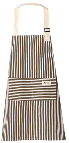 Bailinks Unisex Stripe Apron with Adjustable Straps and two Pockets, Premium Cotton Apron for Cooking, BBQ, Baking, Gardening, and Home Cleaning, Ideal for Chefs and Home Enthusiasts (Brown)
