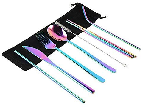 MMRTDJDR Cuillères à café 8pcs en Acier en Acier Inoxydable Couverts à cuillère de cuillère Ensemble de Paille ， Home Hotel à Manger Table de Table ， Accessoires de Couverts (coloré)