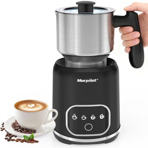 Morpilot Montalatte Elettrico, Milk Frother in Acciaio Inossidabile, 4 in 1 Funzione, Capacità 300ml Cappuccino o 600 ml Latte Caldo