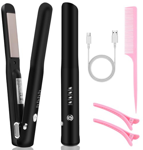 Portatile Piastra da Viaggio per Capelli 2 in 1, Piastra per Capelli Senza Fili, piastra da Viaggio Capelli, piastra e Arricciacapelli Portatile 2 in 1 per Stili Ricci e Lisci 30S Riscaldamento Rapido