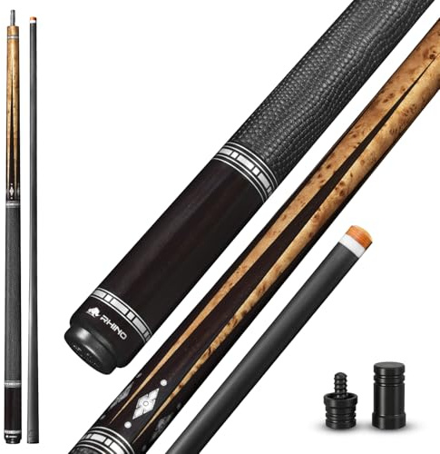 RHINO Eclipse II Noir Carbon Fiber Pool Cue, Low Deflection Carbon Shaft with 11.8mm Nishiki Japan Tip and 3/8-8 Joint, Professional Pool Stick for Adults with Ebony-Inspired Carbon Design