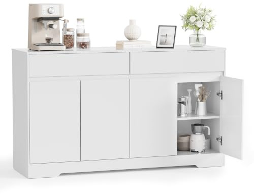 YOUDENOVA Sideboard Cabinet 140cm, White Kitchen Buffet Storage Cupboard