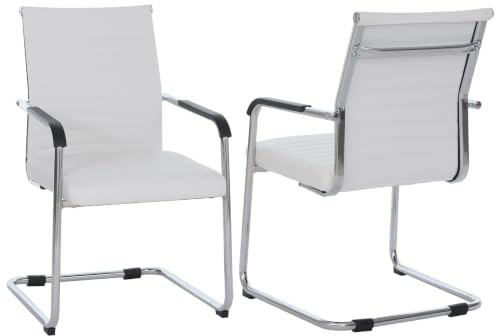 Mendler Lot de 2 chaises visiteurs HWC-Q85, chaises de conférence Blanc
