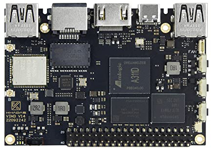 Khadas Single Board Computer VIM3 Basic Amlogic A311D 5 TOPS NPU for A.I. Applications. Dual MIPI Connectors, Dual USB-A, Dual Independent Displays,built-in Operating systems for developers(2+16GB)