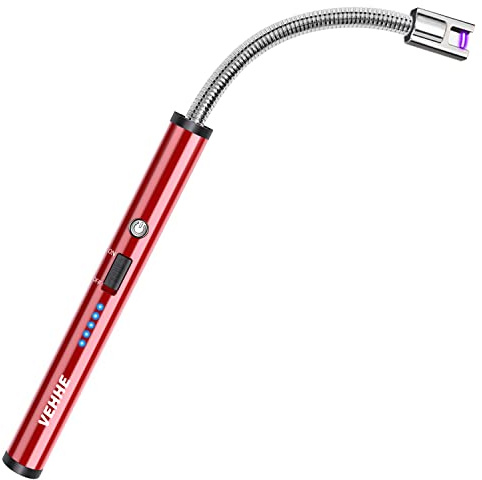 VEHHE Accendisigari a candela elettrica USB ricaricabile Arco Accendino con display a batteria LED lungo flessibile a 360º Antivento per cucina barbecue candela a gas Campeggio Rosso