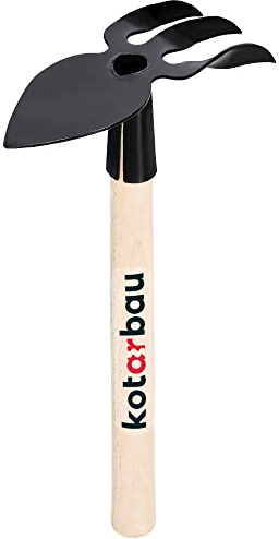 KOTARBAU® Azada de Metal con Mango Corto, Azada con rastrillos, Azada para mullir y desherbar, Azada Doble, Herramientas de jardín para Tierra, Azada de Mano pequeña, Azada de Punta, Pica, Escardillo
