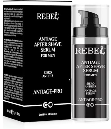 Rebel After Shave Antiage Serum | Siero Dopobarba Uomo Antietà Antirughe | Azione Lenitiva e Idratante | Con Acido Ialuronico e Licopene | 30 ml