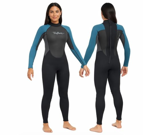 Ladies Neptune 3/2 mm Neoprene Full Wetsuit re Canoe Kayak Surfing Jetski Sailing Paddleboarding - UK ladies sizes 8, 10, 12, 14, 16, 18, 20 & 22 (Black/Teal, 18)