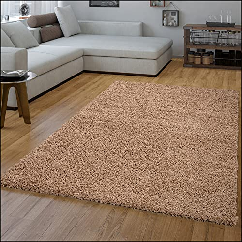 TT Home Wohnzimmer Teppich Hochflor Langflor Shaggy Soft Unifarben Modern Einfarbiges Design, Farbe: Beige, Größe:140x200 cm