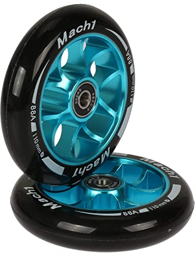 2 Stück 110x24mm Mach1 Stuntscooter Alu aluminium Rollen-Set inklusive Kugellager + Spacer - Cityroller Ersatz Reifen (110x24mm)